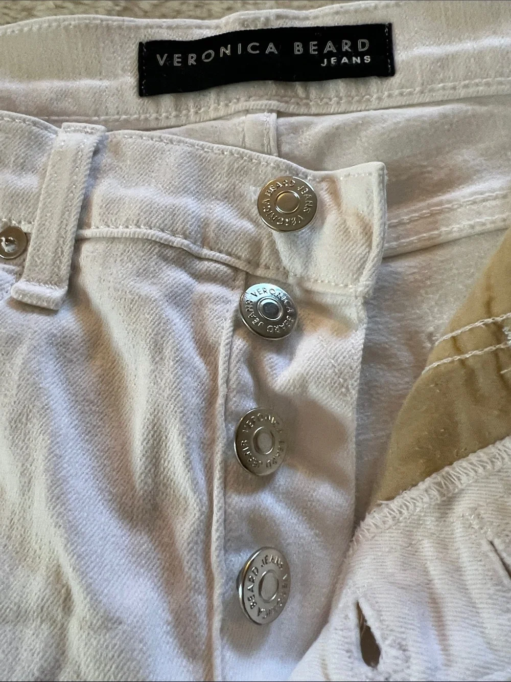 Veronica Beard High Rise Carolyn Baby Boot White Button Fly Jeans, Size 29